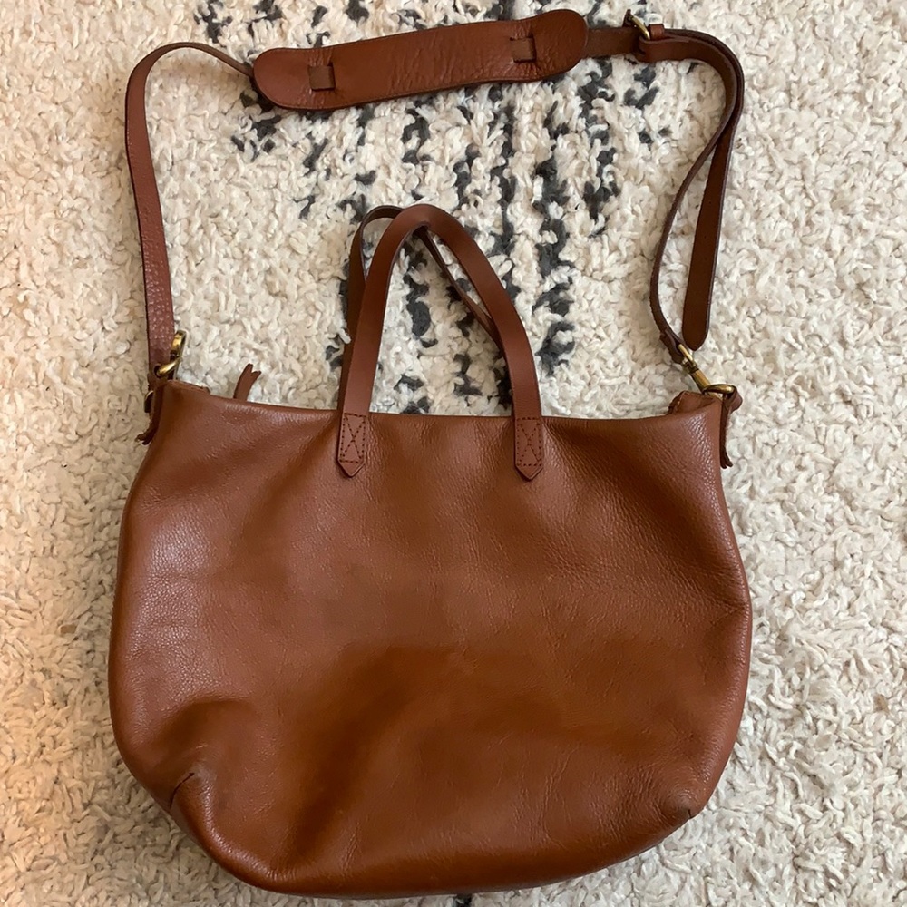 Madewell Brown Leather Tote Bag with zipper
